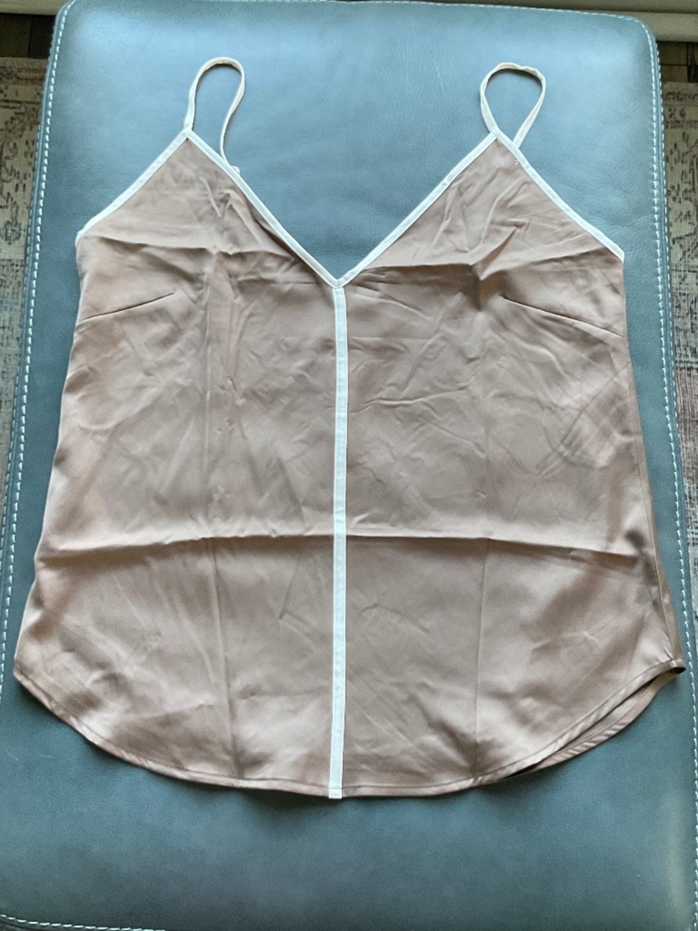 Express Brown Satin Cami sharp V-neckline contrasting white piping trim - Picture 4 of 10